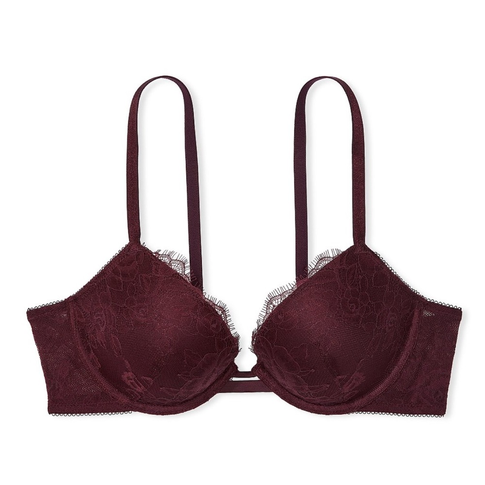 Victoria’s Secret Very Sexy Push-Up Bra Burgundy Brown Floral Lace Size 32DD NWT